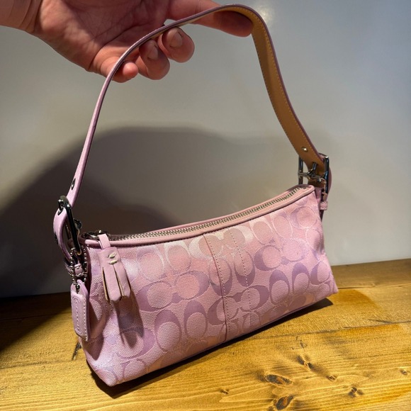 Coach Handbags - Vintage PINK Coach Hamptons Demi Baguette Bag Signature Jacquard Monogram